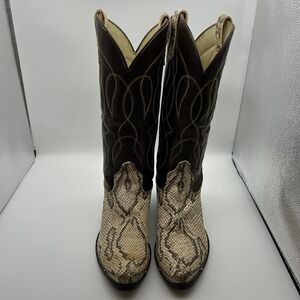 Broncos 1911 Mens Brown Snakeskin Print Western Cowboy Boots Made in USA Size 7D